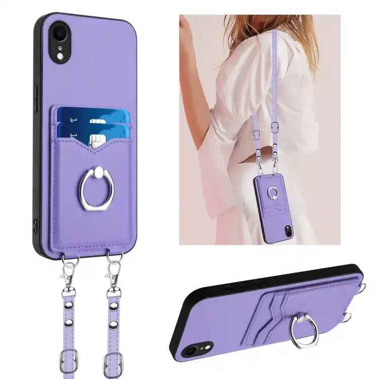 R20 Crossbody Rope Ring Card Holder Phone Case