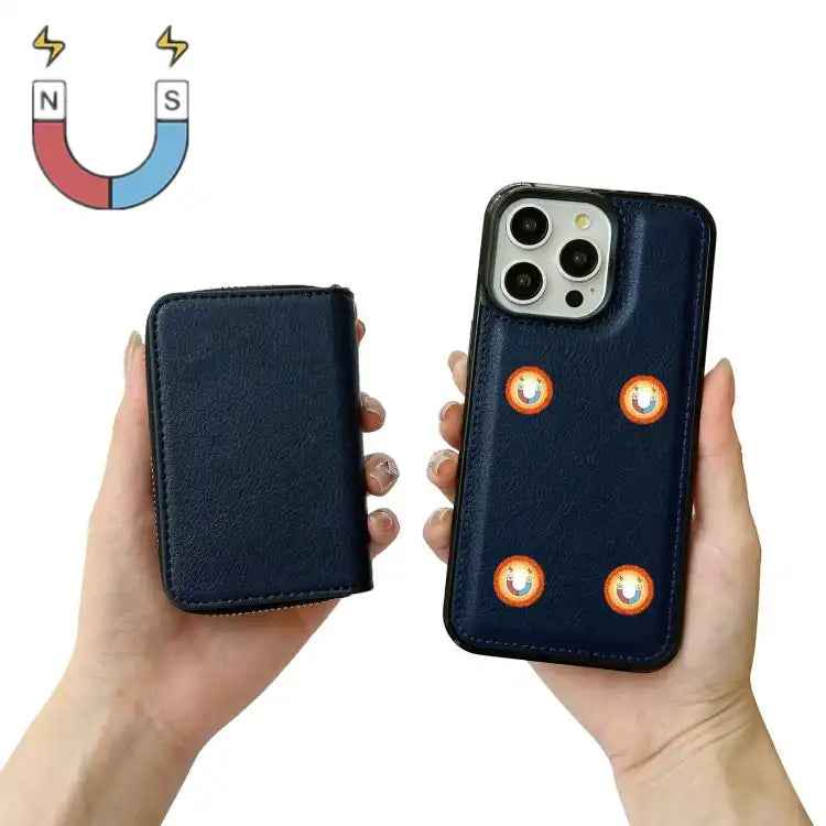 Solid Color Zipper 11-Card Slots Bag Phone Case with Lanyard