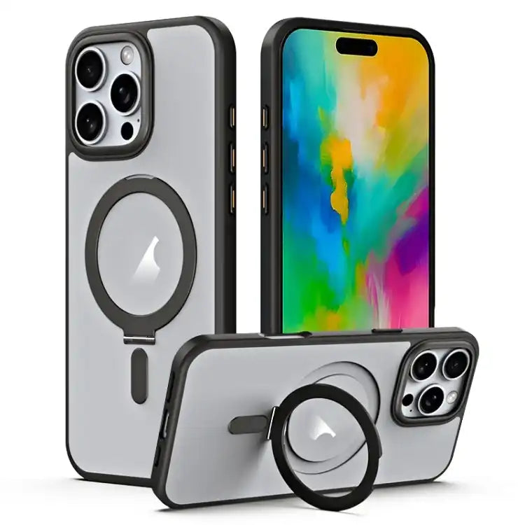 MagSafe Airbag Shockproof Frosted Phone Case with Fold Holder