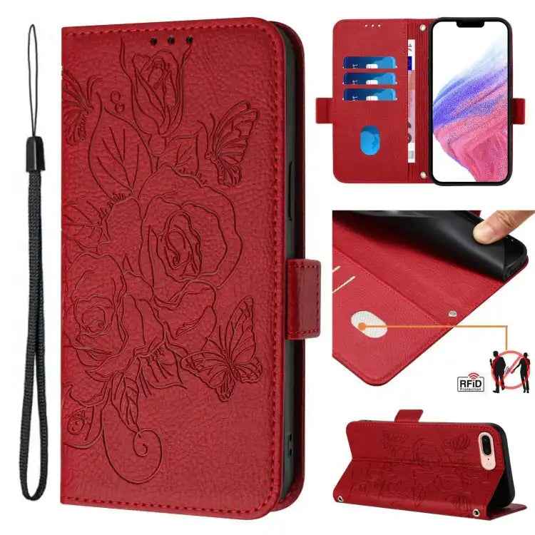 Embossed Rose RFID Anti-theft Leather Phone Case