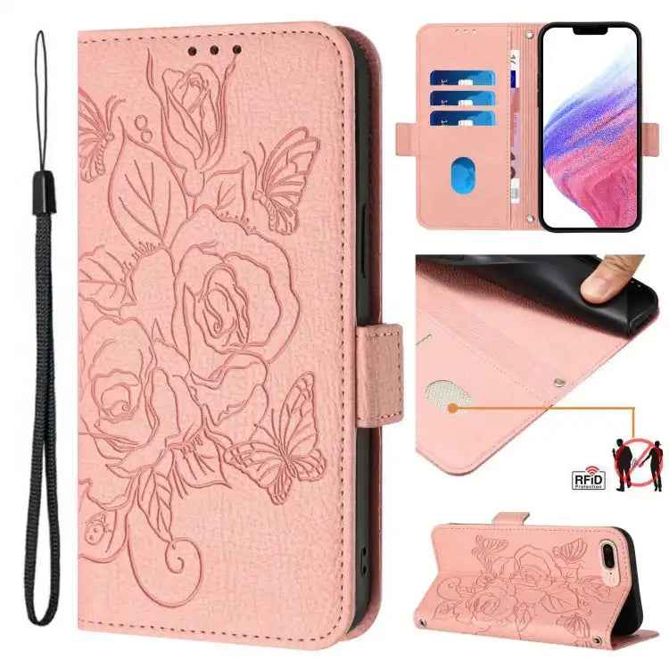 Embossed Rose RFID Anti-theft Leather Phone Case