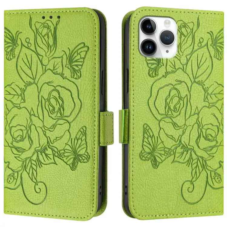 Embossed Rose RFID Anti-theft Leather Phone Case