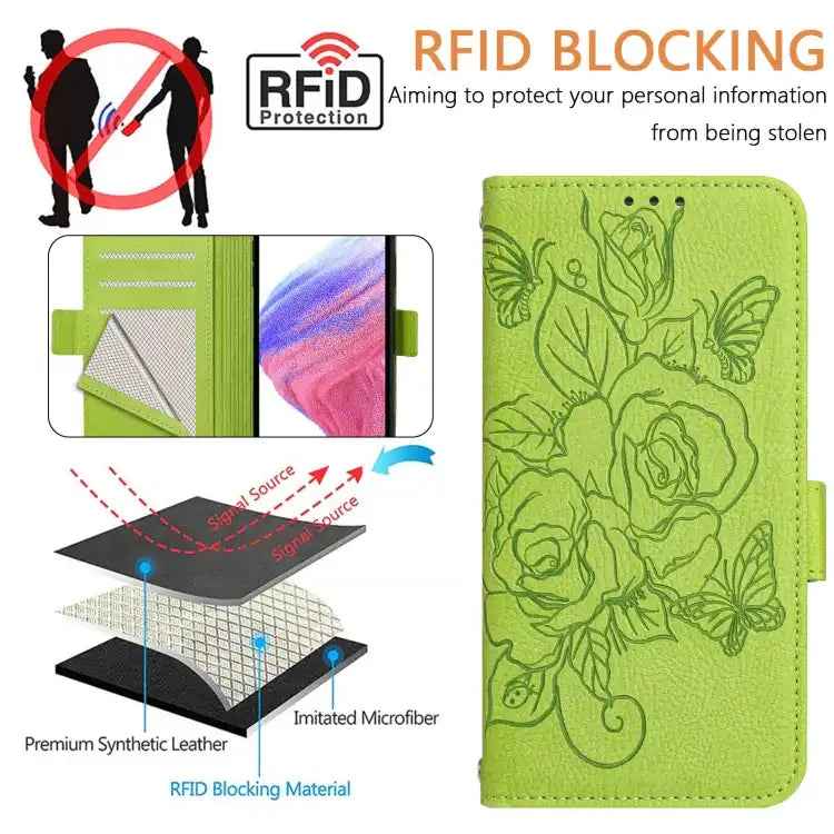 Embossed Rose RFID Anti-theft Leather Phone Case