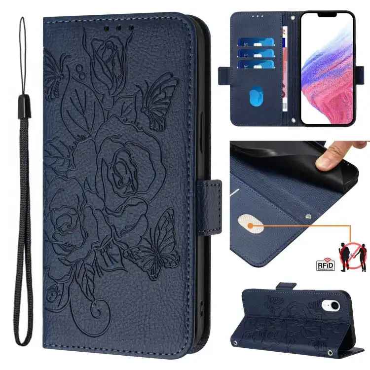 Embossed Rose RFID Anti-theft Leather Phone Case