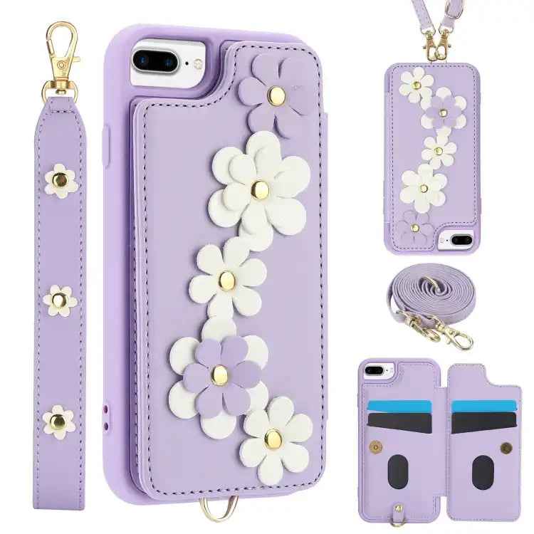 Crossbody Flower Pattern Leather Phone Case