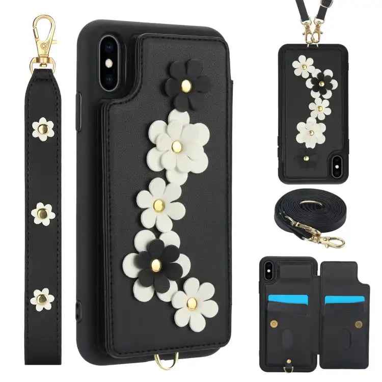 Crossbody Flower Pattern Leather Phone Case