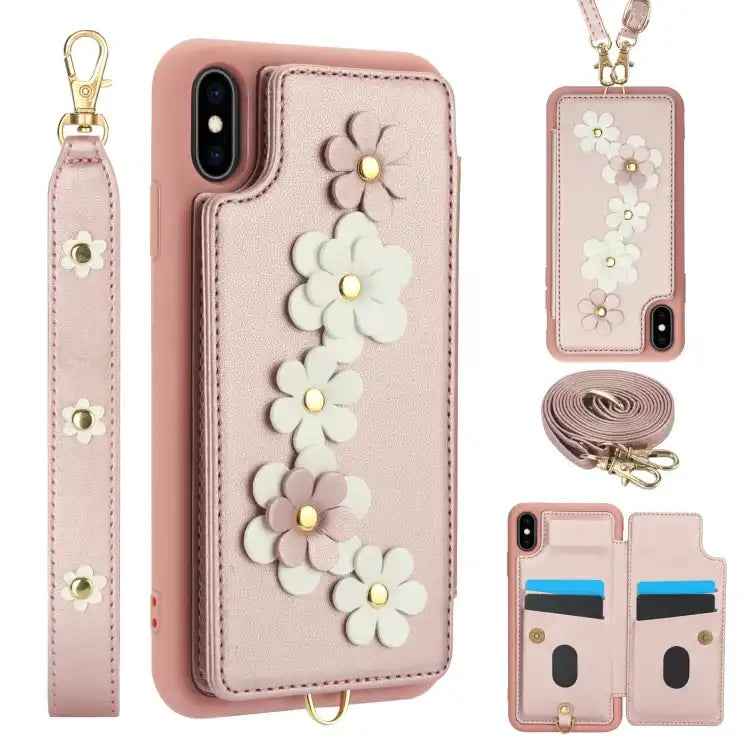 Crossbody Flower Pattern Leather Phone Case