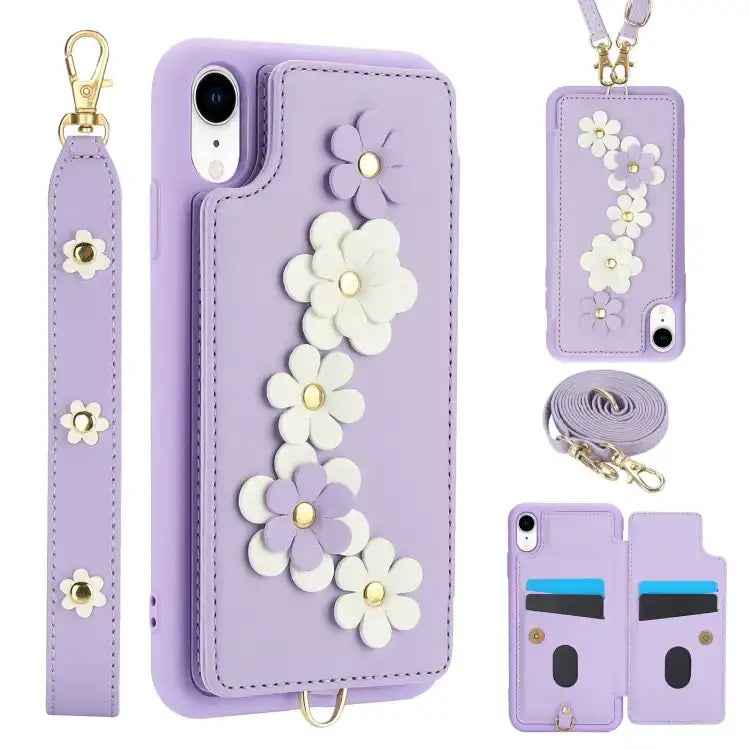 Crossbody Flower Pattern Leather Phone Case