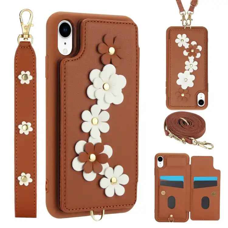 Crossbody Flower Pattern Leather Phone Case