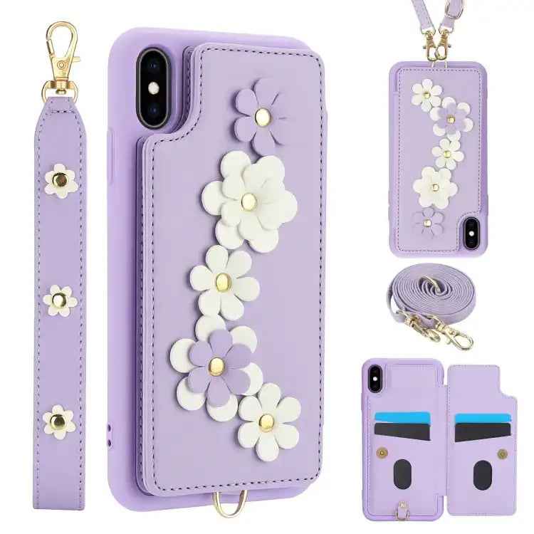 Crossbody Flower Pattern Leather Phone Case