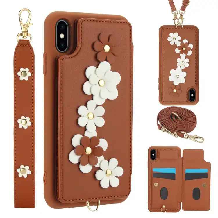 Crossbody Flower Pattern Leather Phone Case