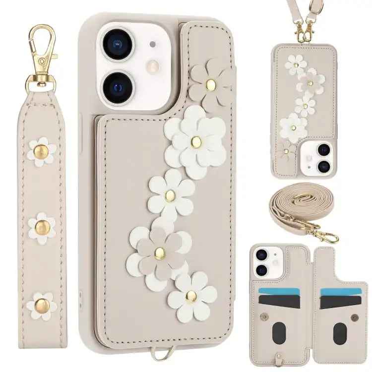 Crossbody Flower Pattern Leather Phone Case