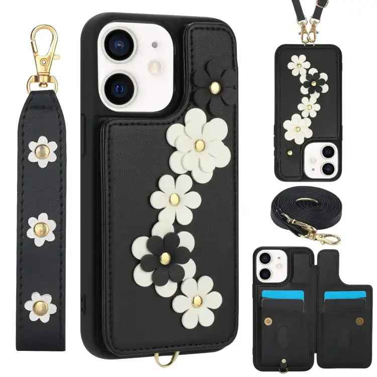 Crossbody Flower Pattern Leather Phone Case
