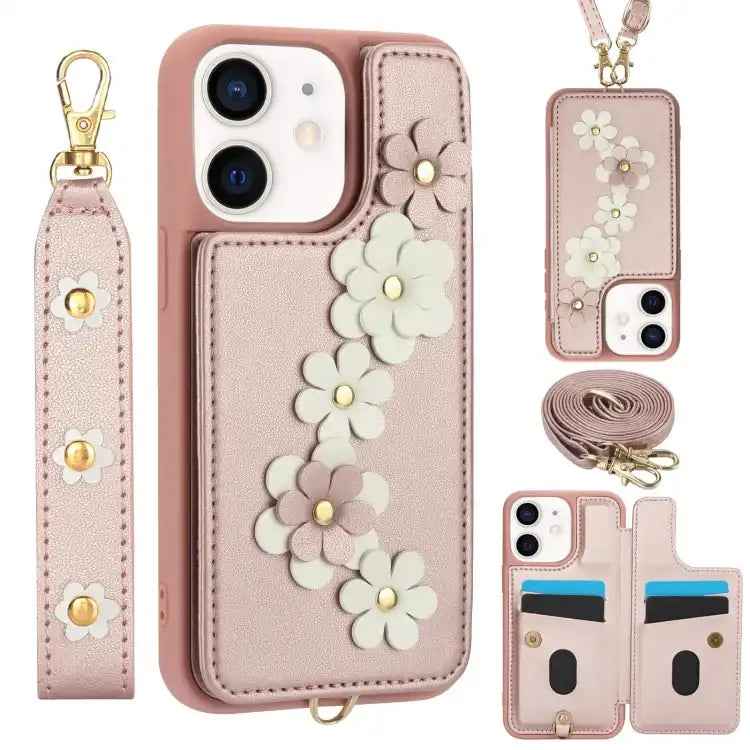 Crossbody Flower Pattern Leather Phone Case