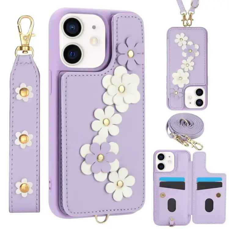 Crossbody Flower Pattern Leather Phone Case