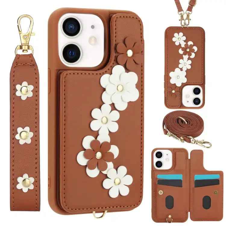 Crossbody Flower Pattern Leather Phone Case