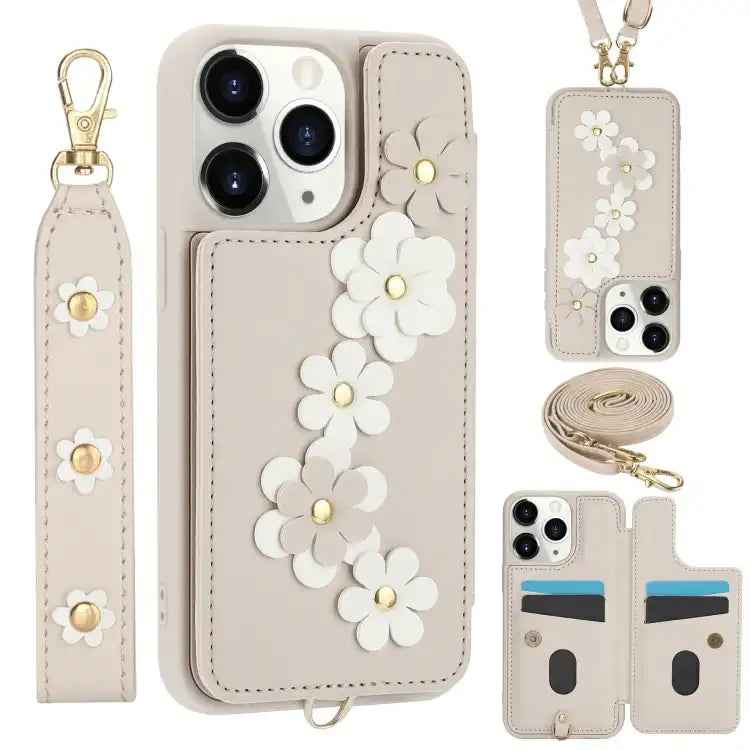 Crossbody Flower Pattern Leather Phone Case