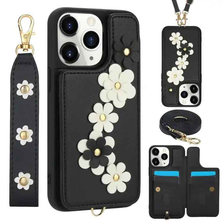 Crossbody Flower Pattern Leather Phone Case
