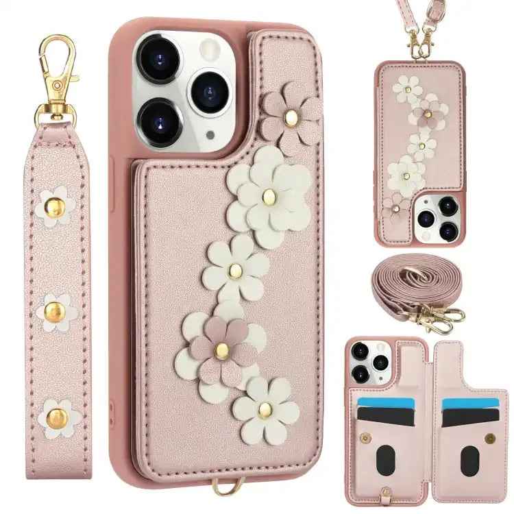 Crossbody Flower Pattern Leather Phone Case