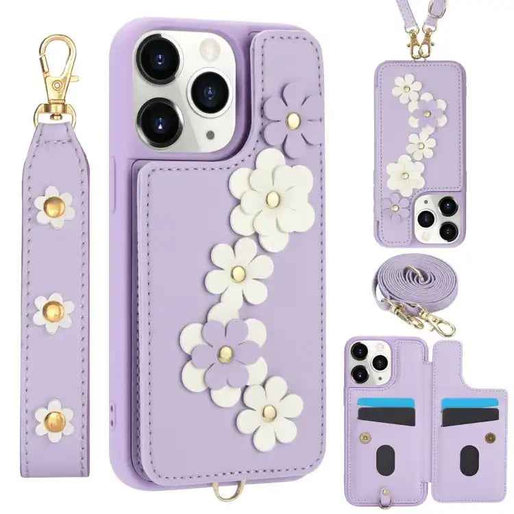 Crossbody Flower Pattern Leather Phone Case