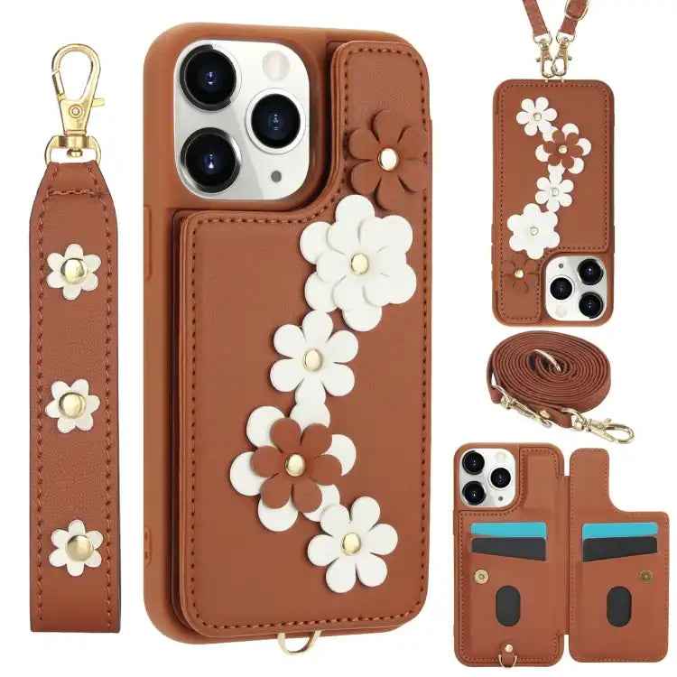 Crossbody Flower Pattern Leather Phone Case