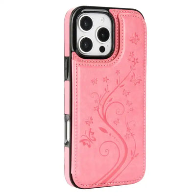 Double Buckle Butterfly Embossing PU Phone Case