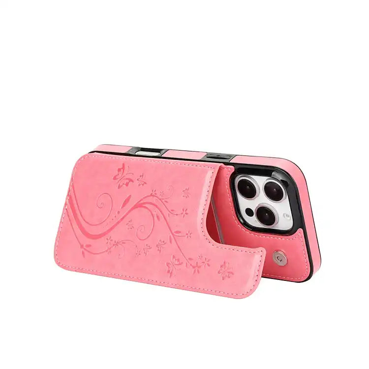Double Buckle Butterfly Embossing PU Phone Case