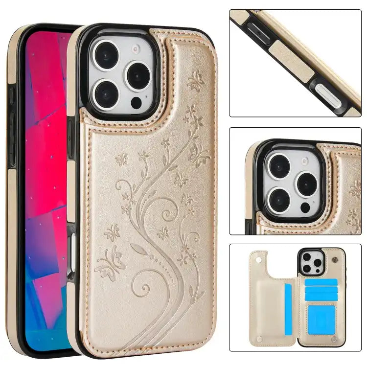 Double Buckle Butterfly Embossing PU Phone Case
