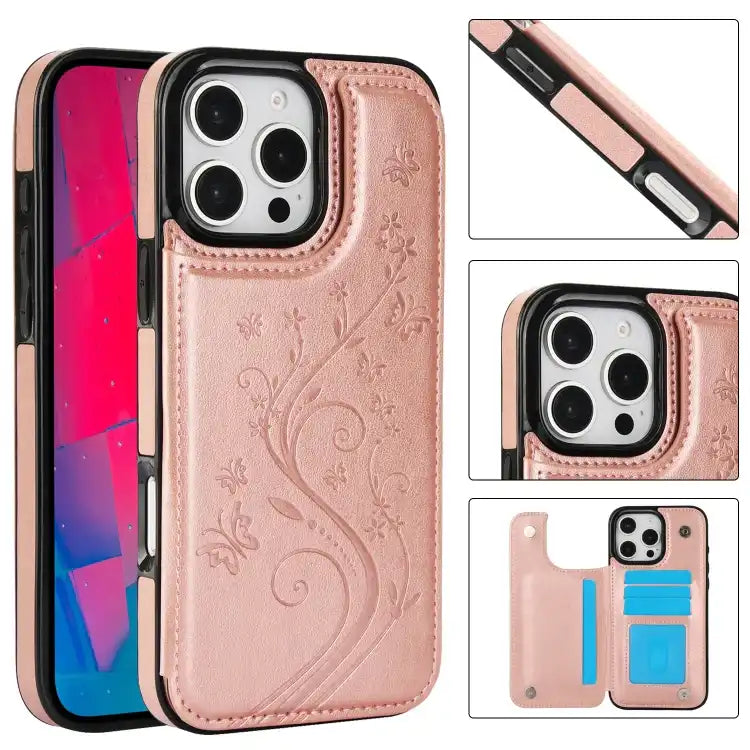 Double Buckle Butterfly Embossing PU Phone Case