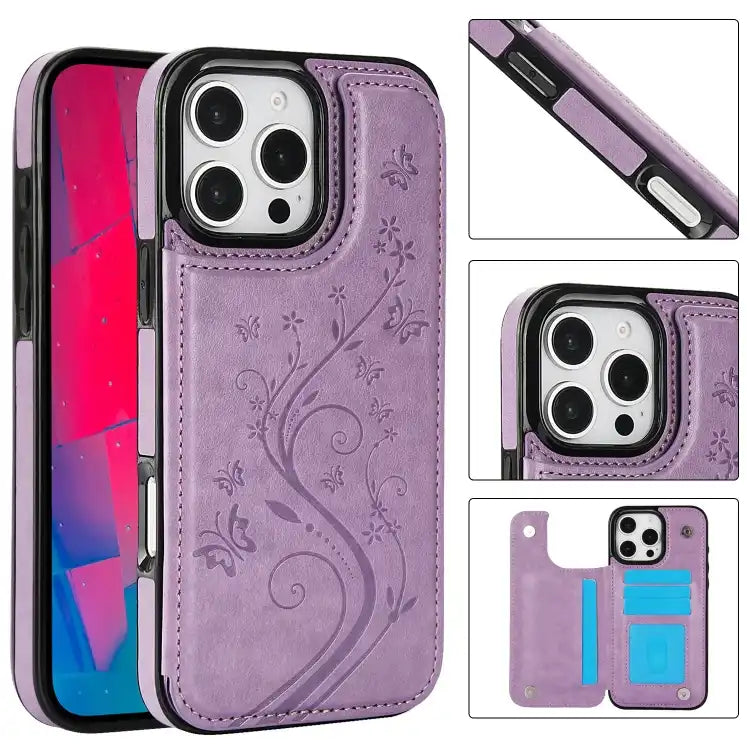 Double Buckle Butterfly Embossing PU Phone Case