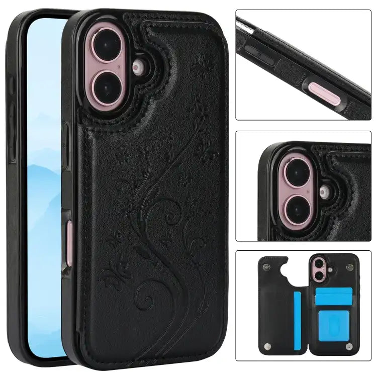 Double Buckle Butterfly Embossing PU Phone Case