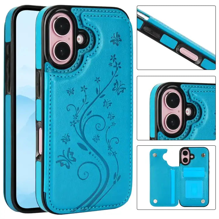 Double Buckle Butterfly Embossing PU Phone Case