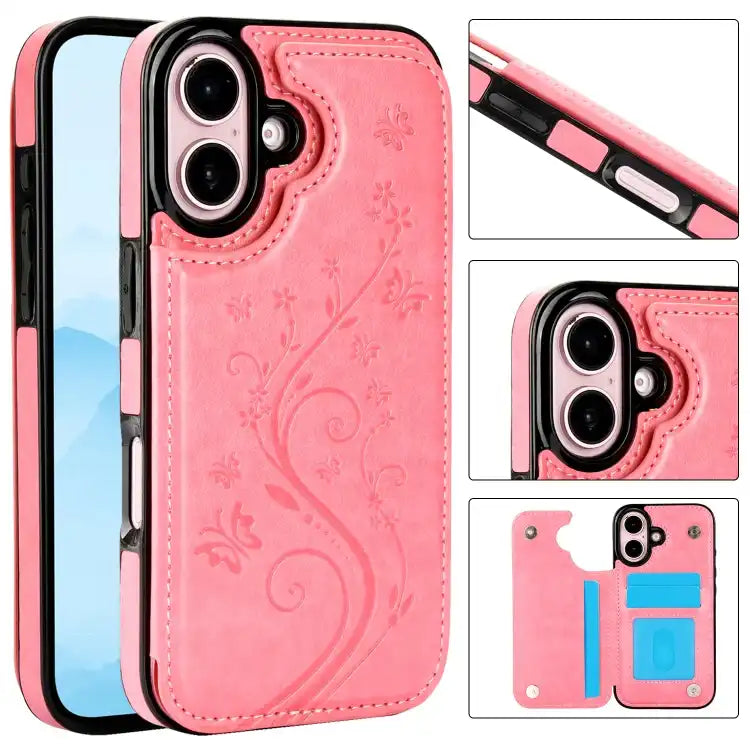 Double Buckle Butterfly Embossing PU Phone Case
