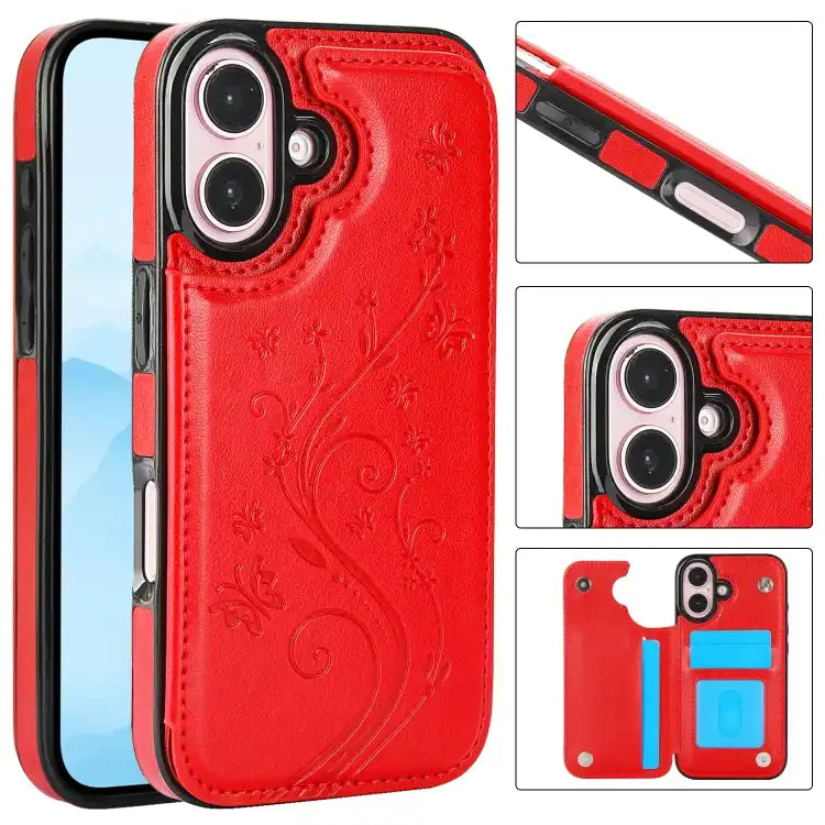 Double Buckle Butterfly Embossing PU Phone Case