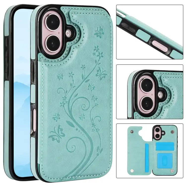 Double Buckle Butterfly Embossing PU Phone Case