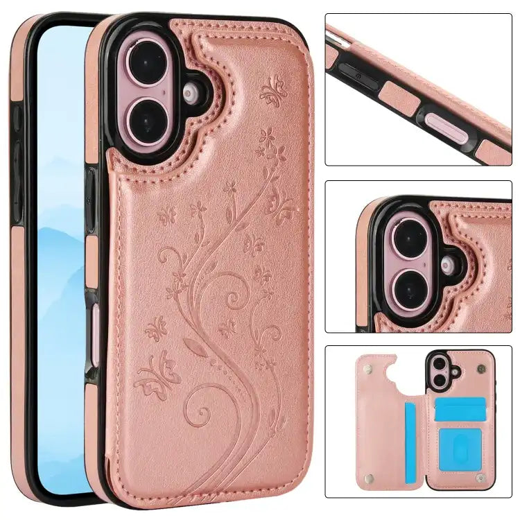 Double Buckle Butterfly Embossing PU Phone Case