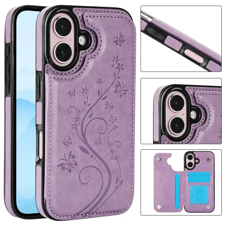 Double Buckle Butterfly Embossing PU Phone Case