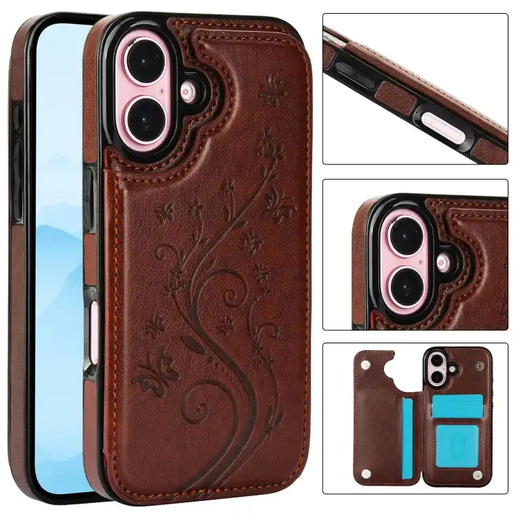 Double Buckle Butterfly Embossing PU Phone Case