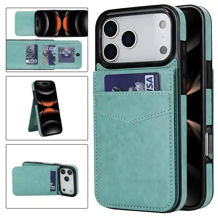 Solid Color Card Slots Bracket PU Phone Case