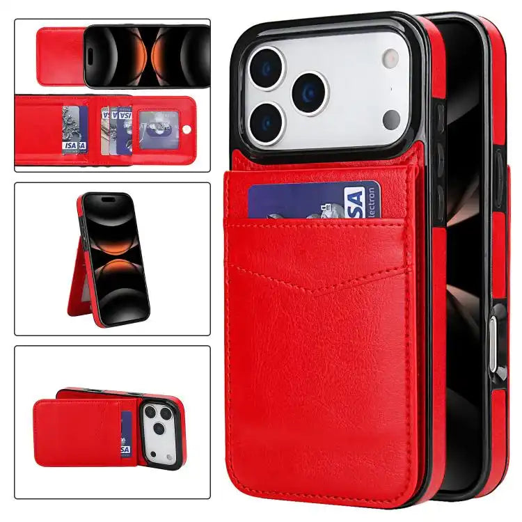 Solid Color Card Slots Bracket PU Phone Case