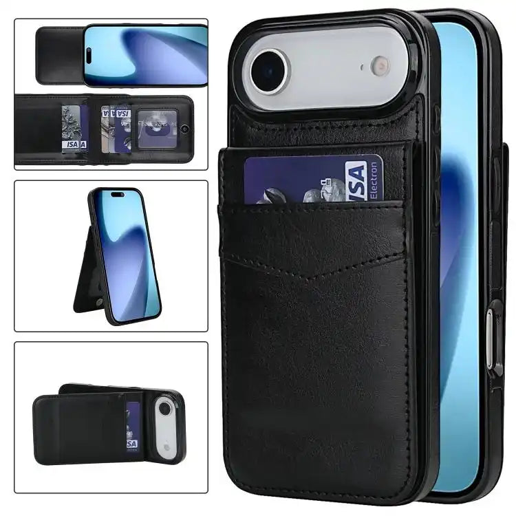 Solid Color Card Slots Bracket PU Phone Case