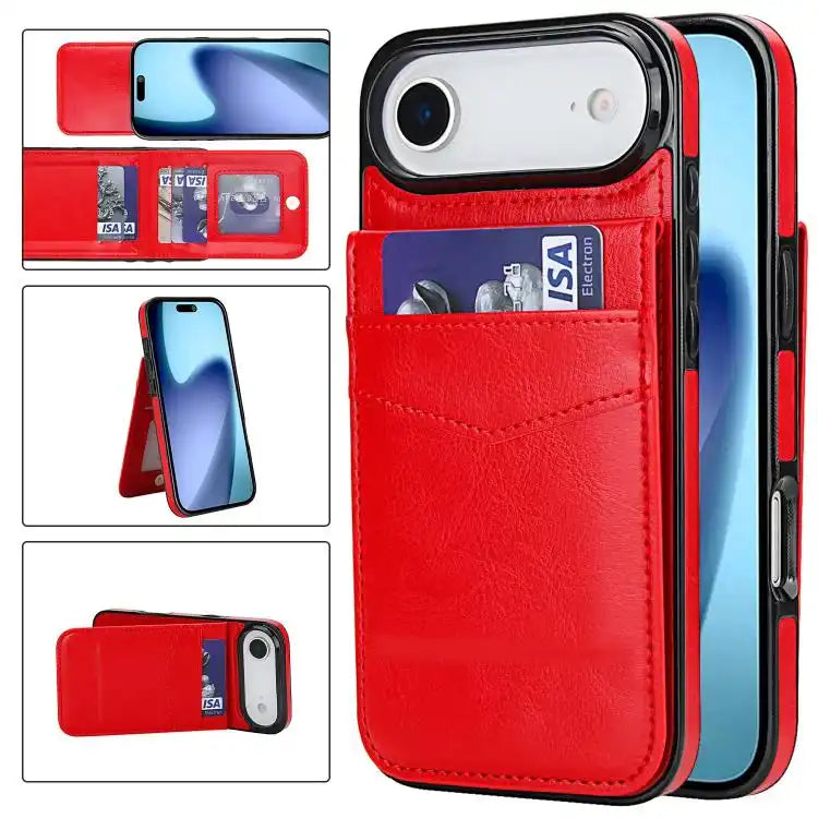 Solid Color Card Slots Bracket PU Phone Case