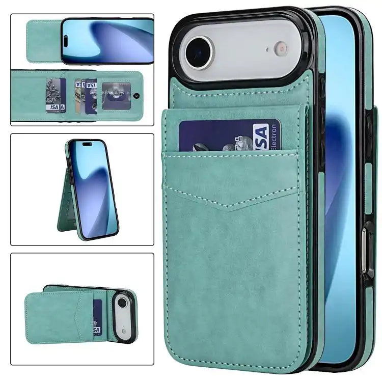 Solid Color Card Slots Bracket PU Phone Case