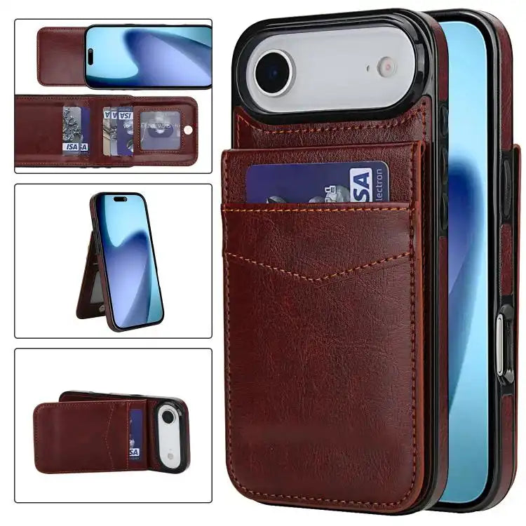 Solid Color Card Slots Bracket PU Phone Case
