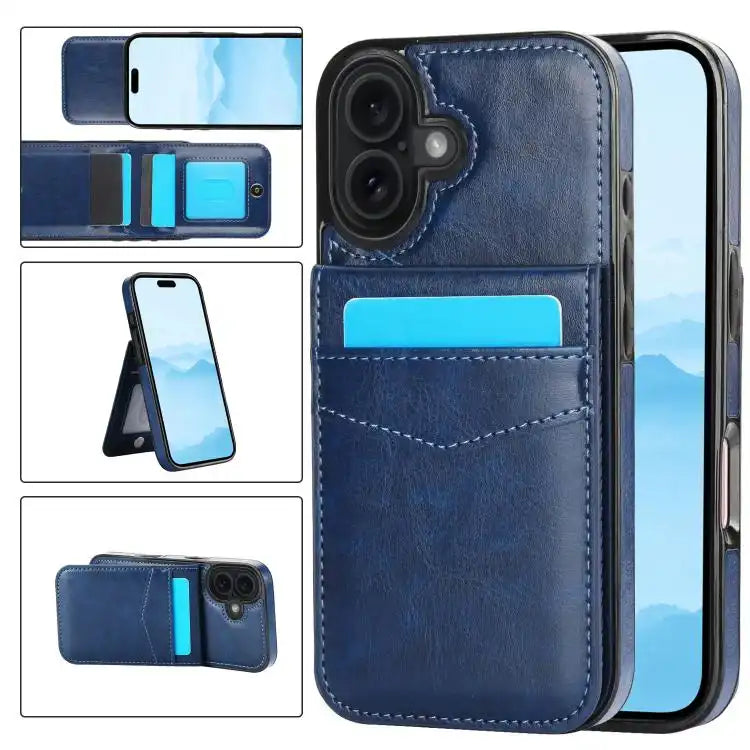 Solid Color Card Slots Bracket PU Phone Case