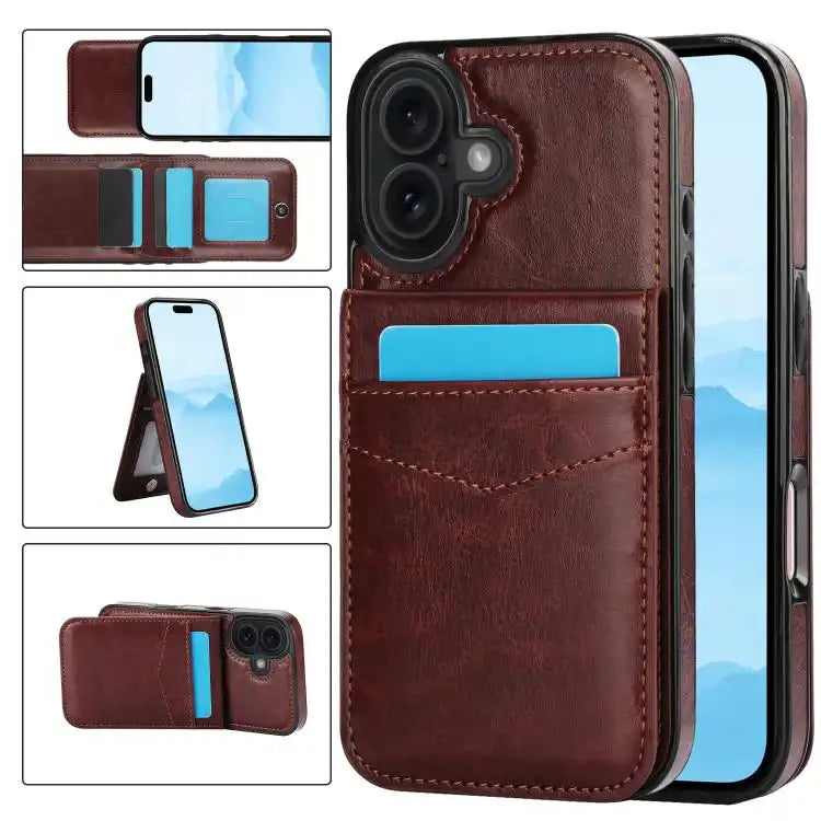 Solid Color Card Slots Bracket PU Phone Case