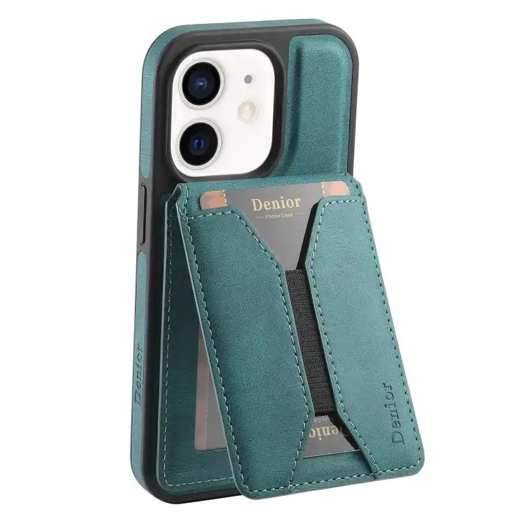 Denior D18 Skin Feel Rotating Holder MagSafe Detachable Card Slot Phone Case