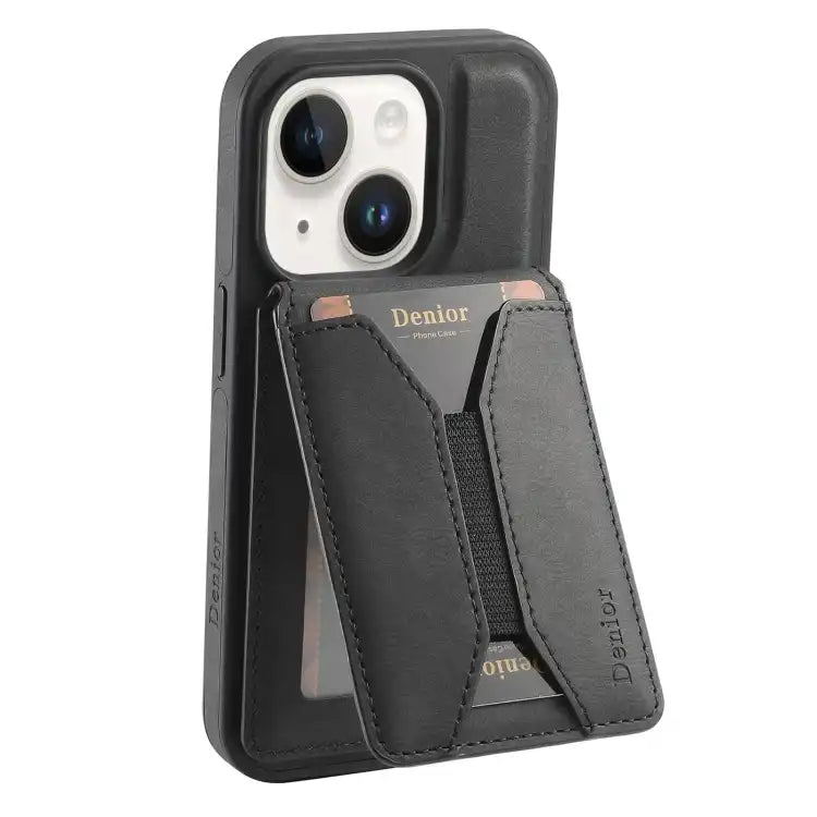 Denior D18 Skin Feel Rotating Holder MagSafe Detachable Card Slot Phone Case