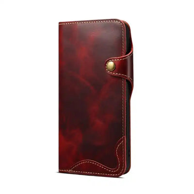 Denior B01 Oil Wax Cowhide Magnetic Button Genuine Leather Case
