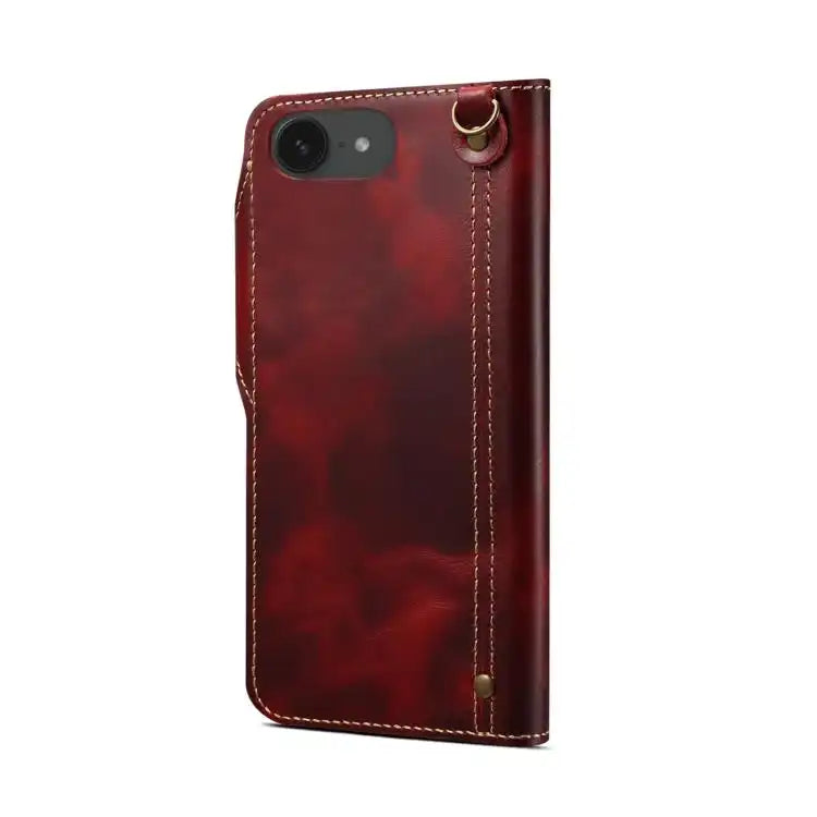 Denior B01 Oil Wax Cowhide Magnetic Button Genuine Leather Case